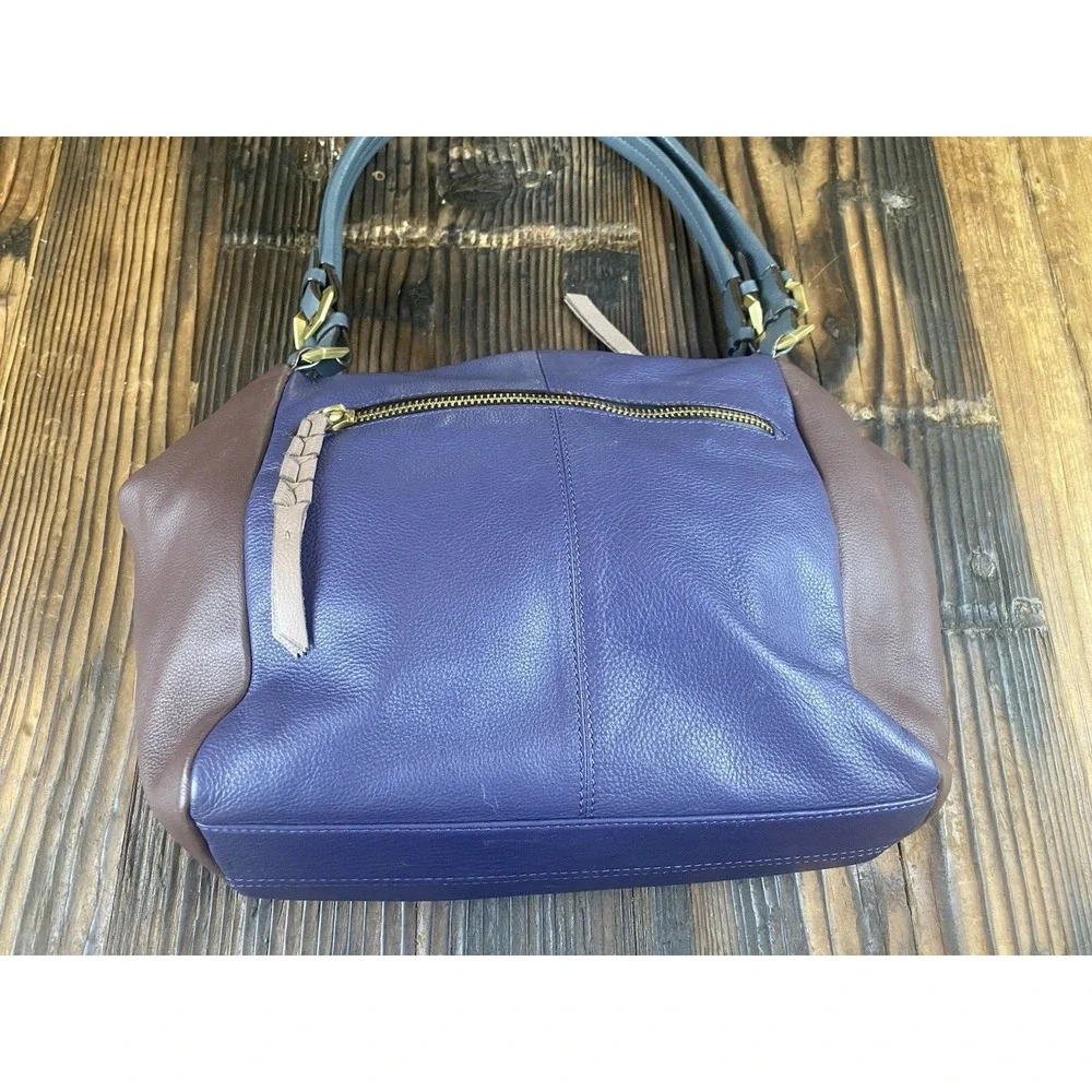 OrYani Pebbled Leather Double Zip Purse Color Block Purple,Teal & Burgandy